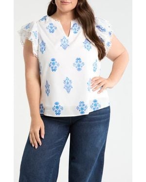 Sugarlips Yila Print Ruffle Sleeve Top - Blue