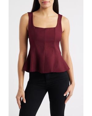 NIKKI LUND Maron Square Neck Sleeveless Peplum Top - Red