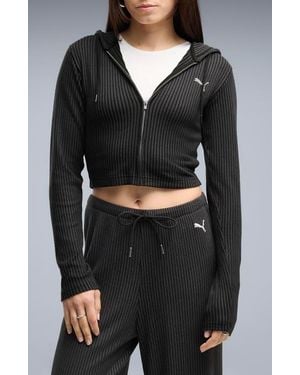 PUMA Essentials Ribbed Full Zip Hoodie - Black