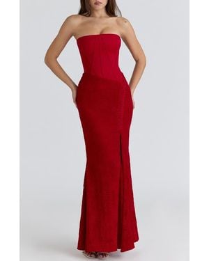 House Of Cb Valerie Satin & Lace Corset Gown - Red