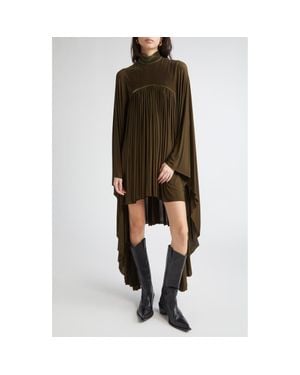 Zimmermann Memento Pleated Batwing Sleeve Minidress - Green