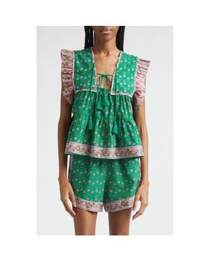 MILLE Chelsea Ruffle Cotton Blend Top - Green