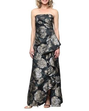 Alex Evenings Floral Strapless Jacquard Gown - Black