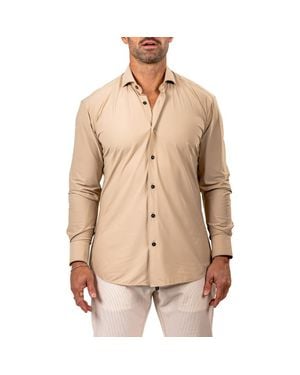 Maceoo Eins Shaped Fit Marthy3009 Knit Button-Up Shirt - Natural