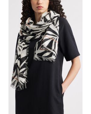 Nordstrom Floral Print Scarf With Eyelash Fringe - Black