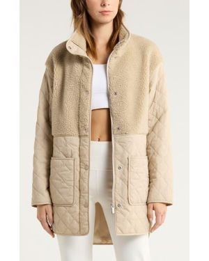 Zella Faux Shearling Hybrid Quilted Long Jacket - Natural