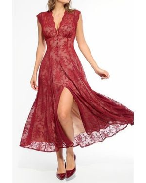 Popilush Shapewear Boho Floral Lace V Neck Resort Maxi Dress - Red