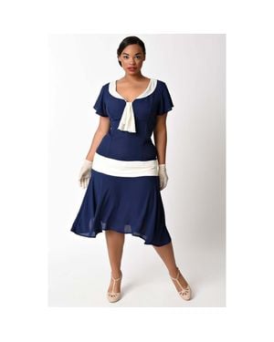 Unique Vintage Plus Size 1920S Wilshire Flapper Day Dress - Blue