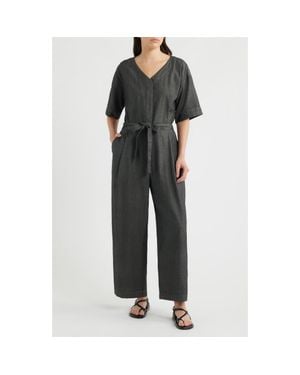 Eileen Fisher Wide Leg Organic Cotton Twill Jumpsuit - Black