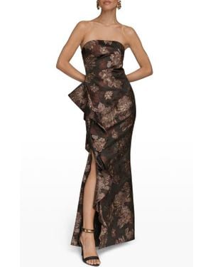 Donna Karan Metallic Floral Jacquard Strapless Gown - Brown