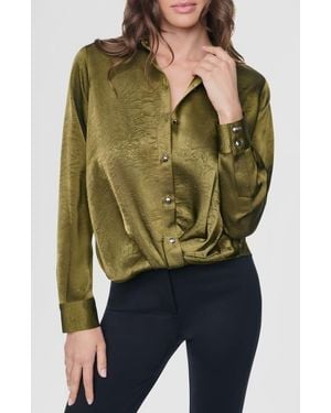 DKNY Twist Front Crinkle Satin Shirt - Green