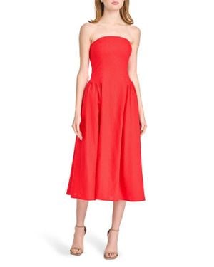 Wayf Giulia Strapless Linen Blend Midi Sundress - Red