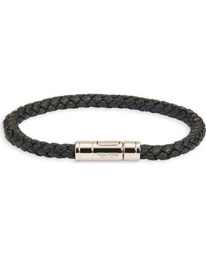 Tom Ford Tubular Clasp Braided Leather Bracelet - Black
