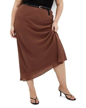 City Chic Kyra Crinkled Midi Skirt - Brown