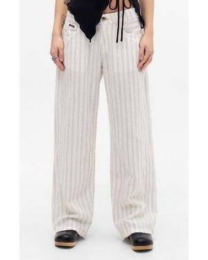 BDG Kayla Stripe Linen Wide Leg Pants - White