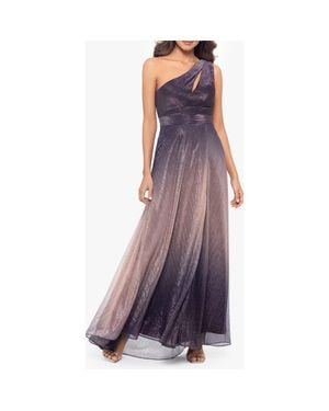 Betsy & Adam One-Shoulder Metallic Crinkle Ombré Gown - Purple