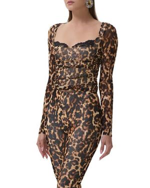 AFRM Marcello Peekaboo Lace Trim Mesh Top - Multicolor