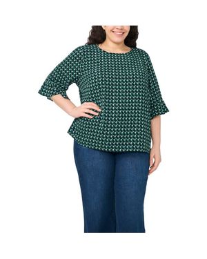 Cece Ruffle Cuff Print Top - Green