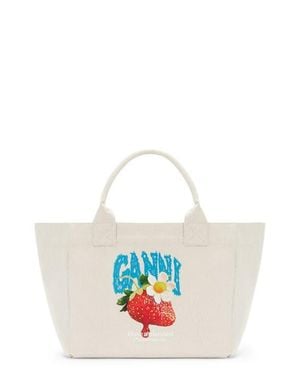 Ganni Medium Trapeze Canvas Shopper Bag - White