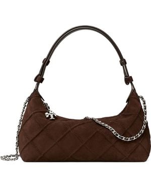 Tory Burch Fleming Pochette Quilted Suede Shoulder Bag - Brown