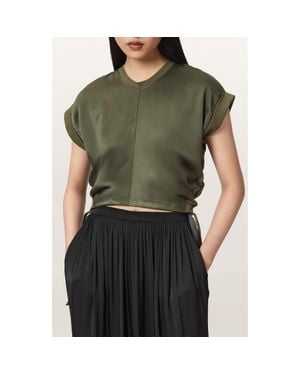 AllSaints Mira Cinched Side Satin T-Shirt - Green