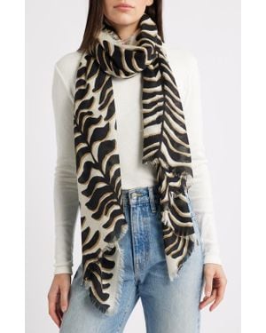 Nordstrom Eyelash Trim Print Cashmere & Silk Wrap - Black