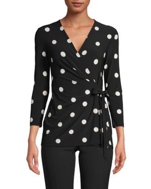 Anne Klein Dot Faux Wrap Top - Black