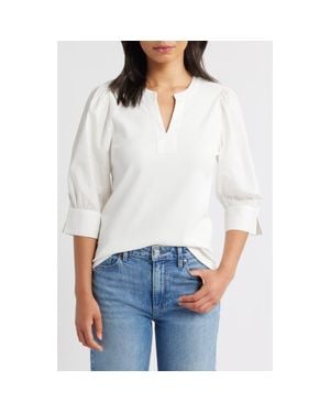 Wit & Wisdom Mixed Media Puff Sleeve Top - White