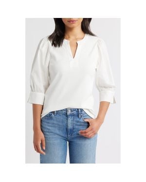 Wit & Wisdom Mixed Media Puff Sleeve Top - White