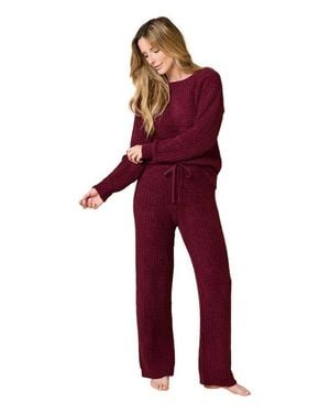 Softies Waffle Marshmallow Boat Neck Lounge Set - Red