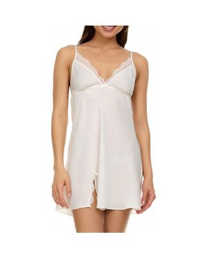 Flora Nikrooz Madelyn Lace Trim Satin Charmeuse Chemise - White
