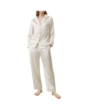 LILYSILK Piping Silk Pajamas Set - White