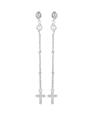 ATHRA LUXE Imitation Pearl & Cross Linear Drop Earrings - Metallic