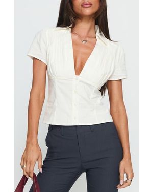 Princess Polly Ovelia Short Sleeve Button-Up Shirt - White
