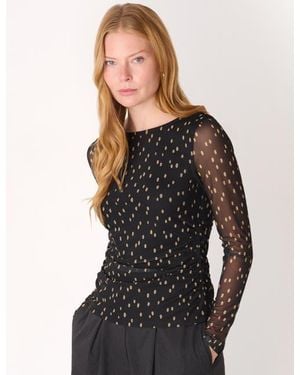 Whistles Spot Print Mesh Jersey Top - Black