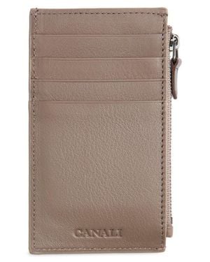 Canali Tumbled Calfskin Card Holder With Zip - Brown