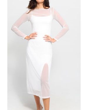 Popilush Shapewear Slimming Midi Work Dress And Sheer Mesh Overlay Set - White