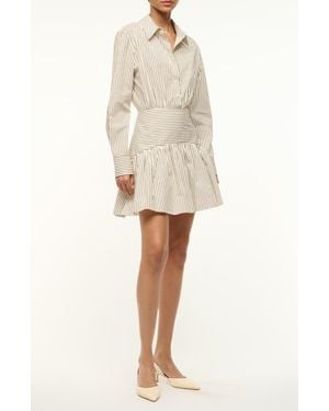 STAUD Rocco Stripe Long Sleeve Stretch Cotton Mini Shirtdress - Natural