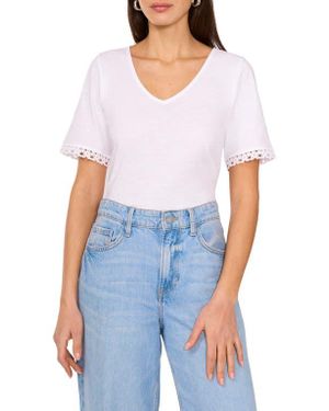 Two By Vince Camuto Lace Trim V-Neck Cotton T-Shirt - White