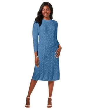 Jessica London Cable Sweater Dress - Blue