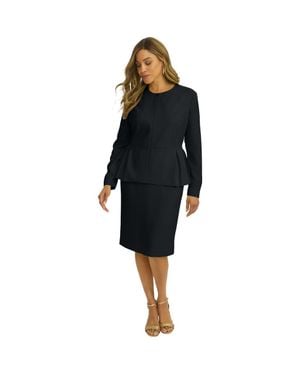 Jessica London Collarless Peplum Skirt Suit - Black