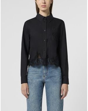 Philipp Plein Popeline Cropped Shirt Lace - Black