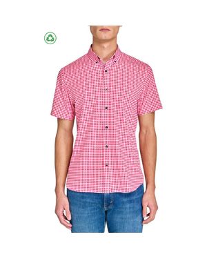 Con.struct Slim Fit Mini Check Recycled 4-Way Stretch Performance Short Sleeve Shirt - Pink