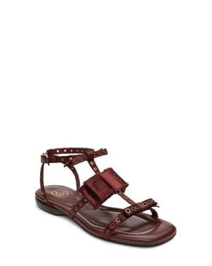 Ash Rachel Studded Ankle Strap Slide Sandal - Brown
