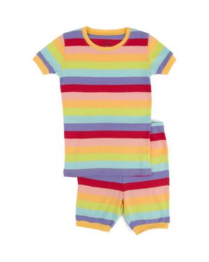 Leveret Kids Short Sleeve Cotton Striped Matching Family Pajamas - Yellow