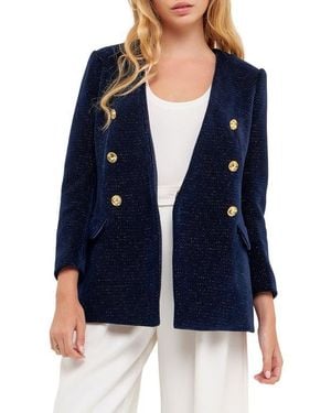 English Factory Texture Metallic Double Breasted Jacket - Blue
