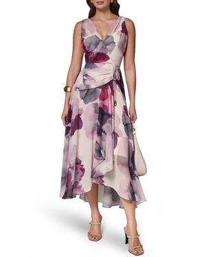 Donna Karan Chiffon Faux Wrap Midi Dress - Pink