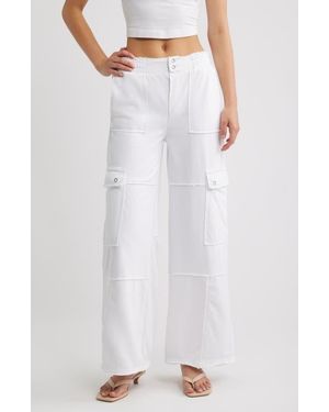 Tractr High Waist Wide Leg Cargo Jeans - White