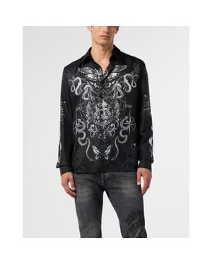 Philipp Plein Silk Shirt All-Over Tattoo - Black