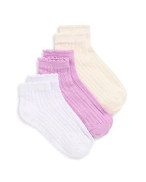 Stems Lace Knit 3-Pack Ankle Socks - Pink